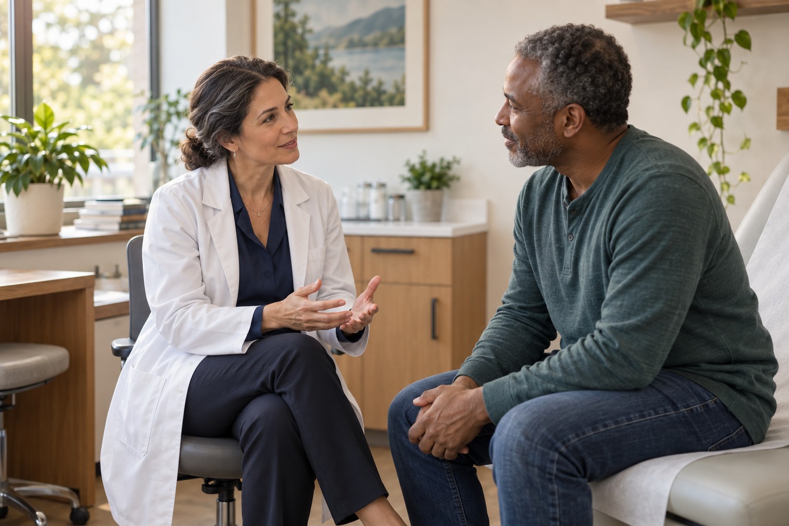 A physician and patient in conversation
